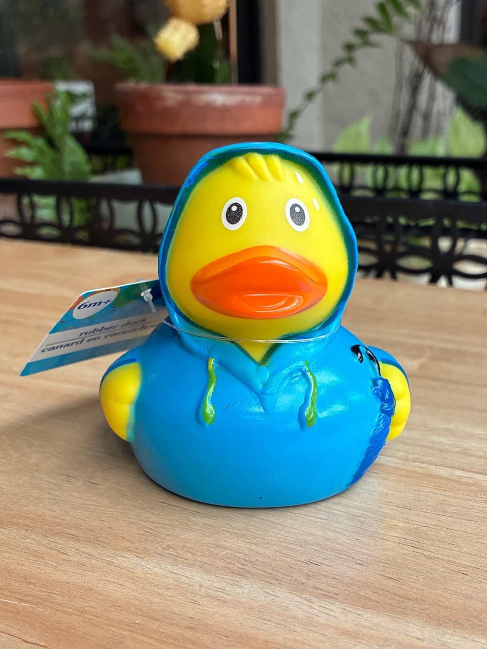 Blue Hooded Duck Rubber Bath Toy - Yellow & Blue